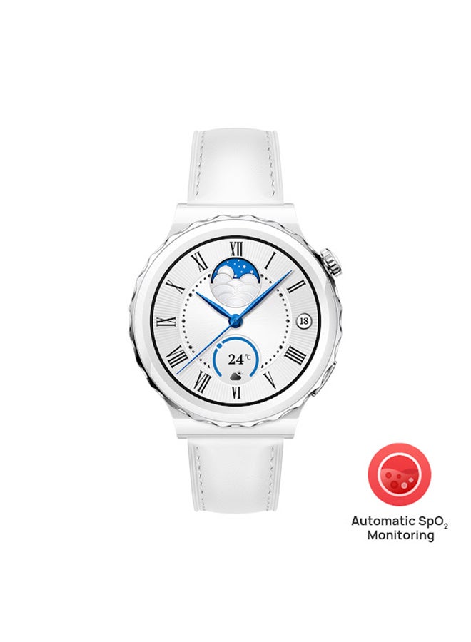HUAWEI Watch GT 3 Pro SmartWatch Ceramic Case And Leather Strap 43mm White  - Image 2
