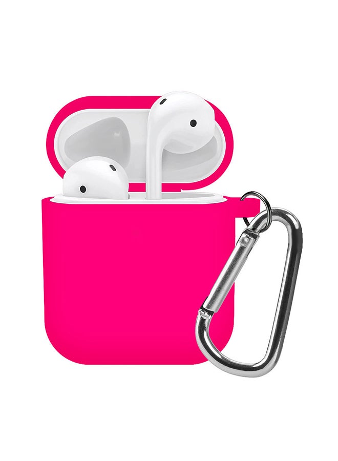 MARGOUN Apple AirPods 1st and 2nd Generation Protective Silicone Case Cover Skin with Key Chain Carabiner Hot Pink 