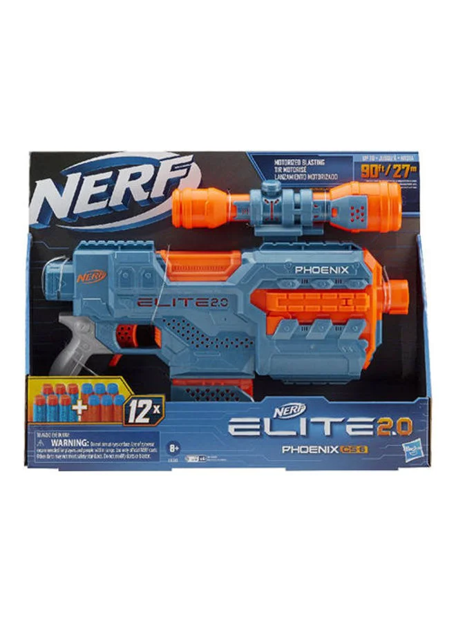 NERF Elite 2.0 Phoenix Cs-6 Motorized Blaster, 12 Official Darts, 6-Dart Clip, Scope, Tactical Rails, Barrel And Stock Attachment Points