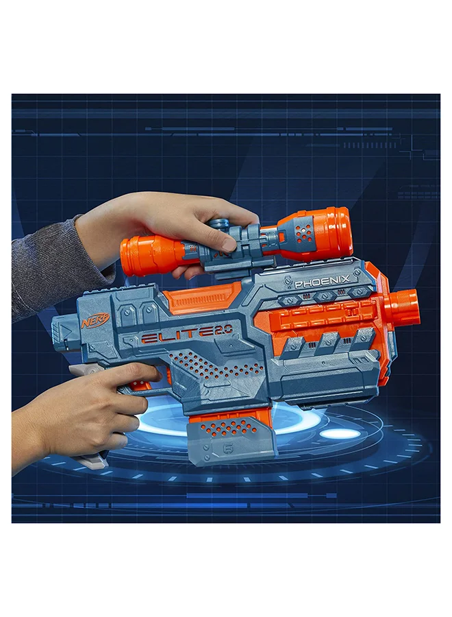 NERF Elite 2.0 Phoenix Cs-6 Motorized Blaster, 12 Official Darts, 6-Dart Clip, Scope, Tactical Rails, Barrel And Stock Attachment Points