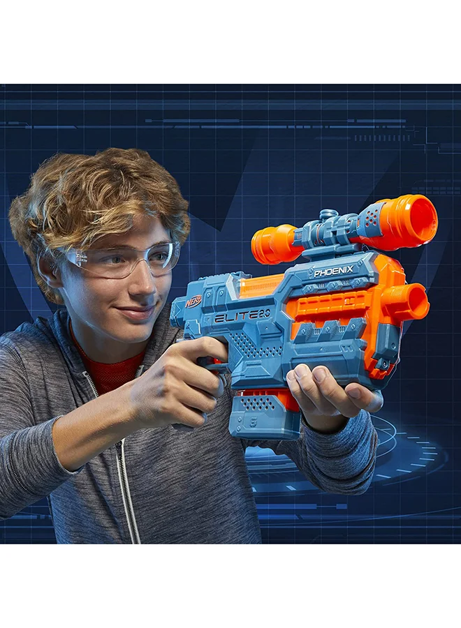NERF Elite 2.0 Phoenix Cs-6 Motorized Blaster, 12 Official Darts, 6-Dart Clip, Scope, Tactical Rails, Barrel And Stock Attachment Points