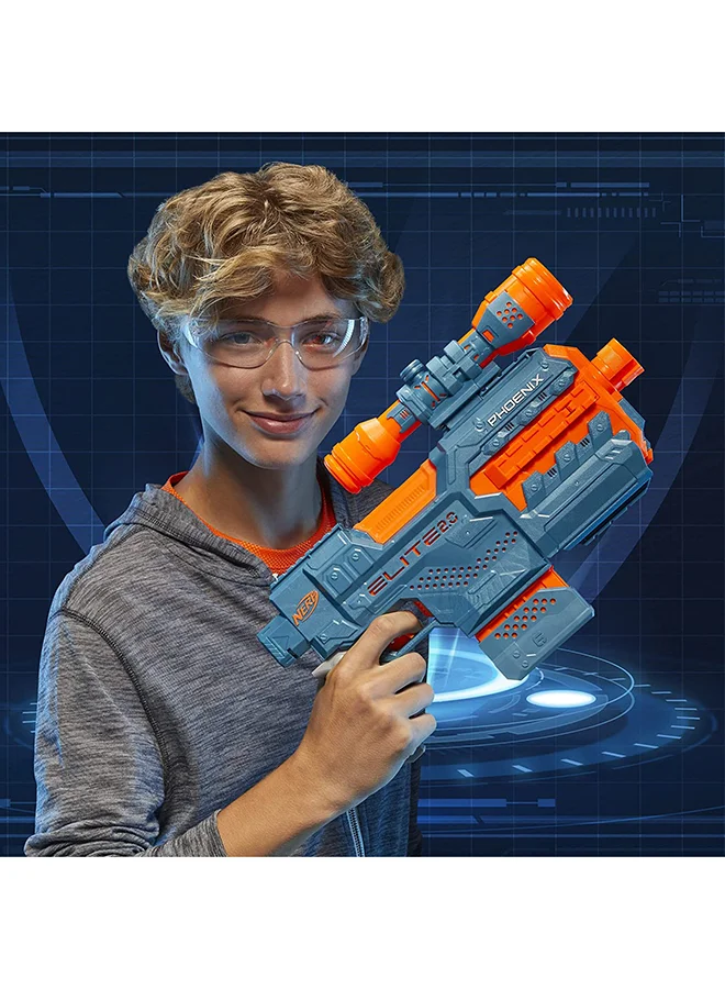 NERF Elite 2.0 Phoenix Cs-6 Motorized Blaster, 12 Official Darts, 6-Dart Clip, Scope, Tactical Rails, Barrel And Stock Attachment Points