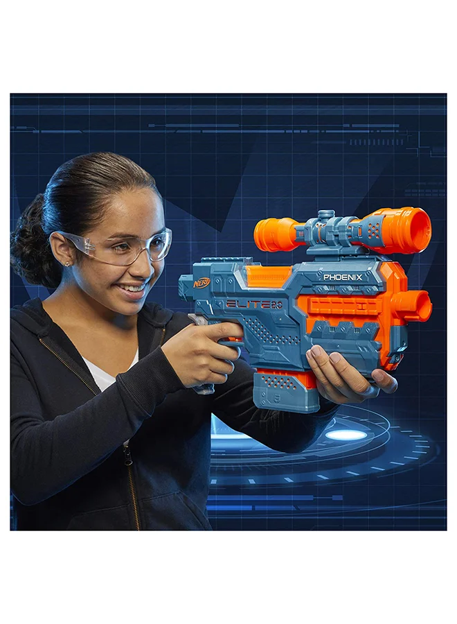 NERF Elite 2.0 Phoenix Cs-6 Motorized Blaster, 12 Official Darts, 6-Dart Clip, Scope, Tactical Rails, Barrel And Stock Attachment Points