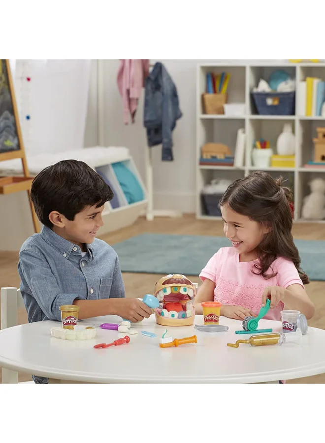 HASBRO - GAMING Doctor Drill 'n Fill Dentist Playset - Pretend Dental Tools, Create Teeth, Braces, and Fill Cavities, Includes 6 Play-DohMetallic Colored Modeling Compound Colors, 2 Ounces Each, Ages 3+