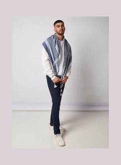 Plaid Arabic Shemagh Scarf And Shawl Blue-Black-White