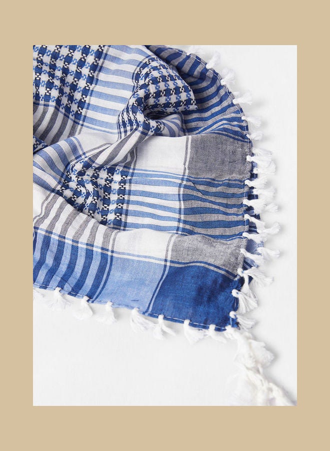 Scarf Collections - Plaid Arabic Shemagh Scarf And Shawl Blue-Black-White - Image 1