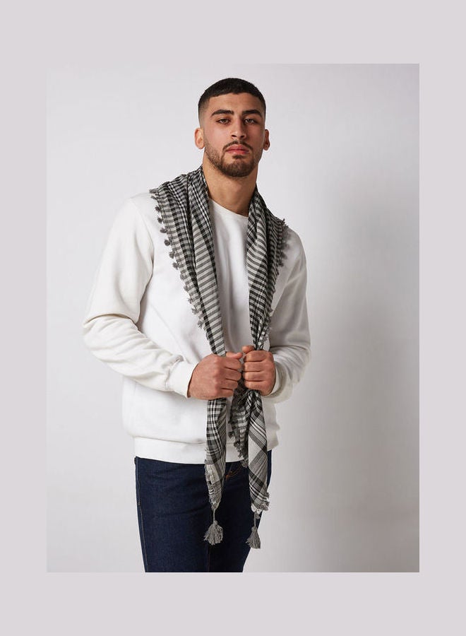 Scarf Collections - Plaid Arabic Shemagh Scarf And Shawl Black-White-Grey - Image 1