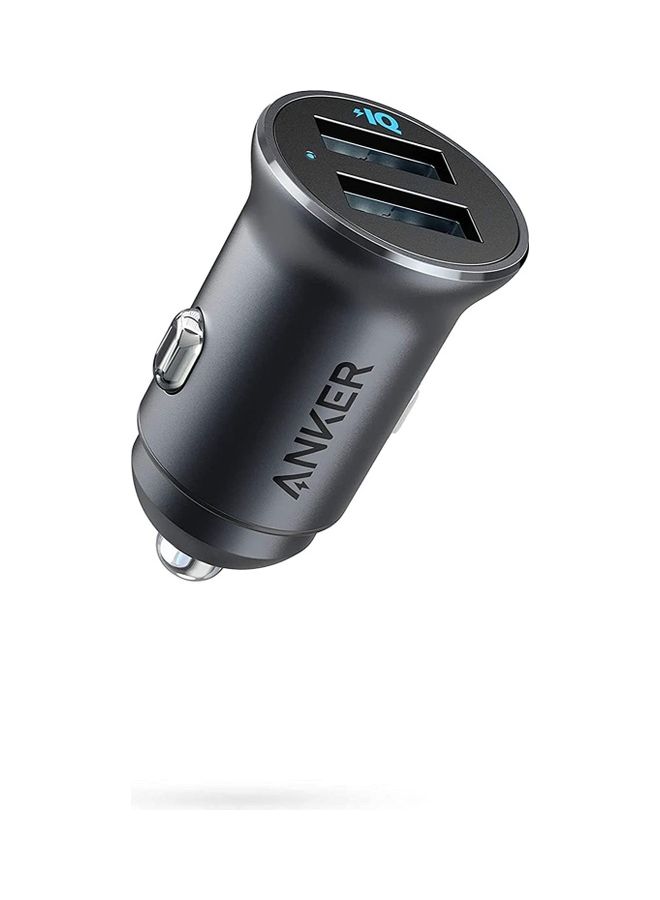 Anker Car Charger, Mini 24W 4.8A Metal Dual USB Car Charger, PowerDrive 2 Alloy Flush Fit Car Adapter with Blue LED, for iPhone 16/15/14/13/12, Samsung, Huawei, Xiaomi, Redmi, Vivo, Oppo and More Black  - Image 1
