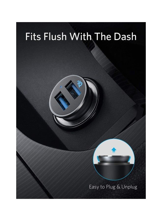 Anker Car Charger, Mini 24W 4.8A Metal Dual USB Car Charger, PowerDrive 2 Alloy Flush Fit Car Adapter with Blue LED, for iPhone 16/15/14/13/12, Samsung, Huawei, Xiaomi, Redmi, Vivo, Oppo and More Black  - Image 2