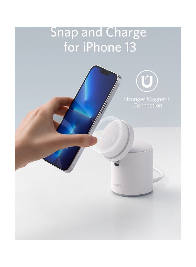Anker Magnetic Wireless Charger (MagGo), 2 In 1 Wireless Charging Station With 7.5W with USB-C Charge + Cable White  - Image 2