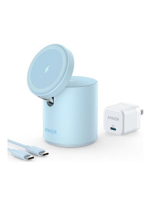 Magnetic Wireless Charger (MagGo), 2 In 1 Wireless Charging Station With 20W USB-C Charger, For iPhone 13/12 Series, AirPods Pro Interstellar Blue