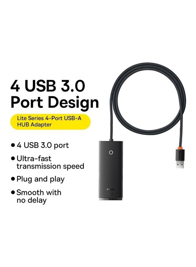 بيسوس - موزع ومحول منافذ USB 3.0 وناقل بيانات بـ 4 منافذ بسرعة عالية 5 جيجابايت في الثانية يتوافق مع أجهزة سيرفيس برو وماك بوك وماك ميني وآي ماك وديل إكس بي إس وسامسونج جالاكسي تاب وفلاش درايف USB أسود - Image 1