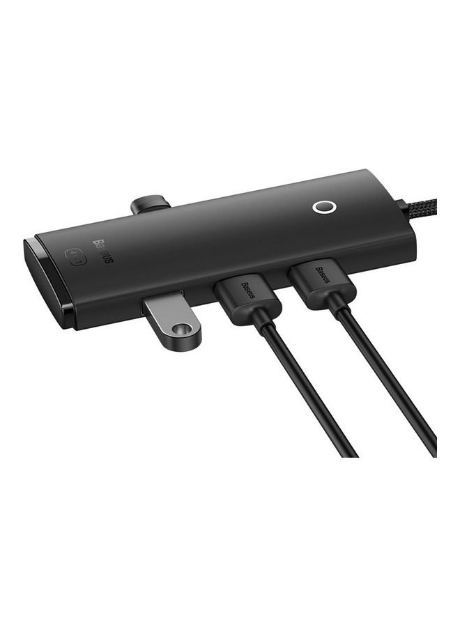 بيسوس - موزع ومحول منافذ USB 3.0 وناقل بيانات بـ 4 منافذ بسرعة عالية 5 جيجابايت في الثانية يتوافق مع أجهزة سيرفيس برو وماك بوك وماك ميني وآي ماك وديل إكس بي إس وسامسونج جالاكسي تاب وفلاش درايف USB أسود - Image 1