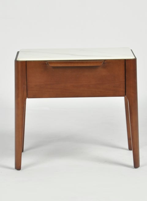 Bedside Table - Wood Walnut Nightstand Comdina - Bedroom Furniture Walnut/cream 62*44*55cm