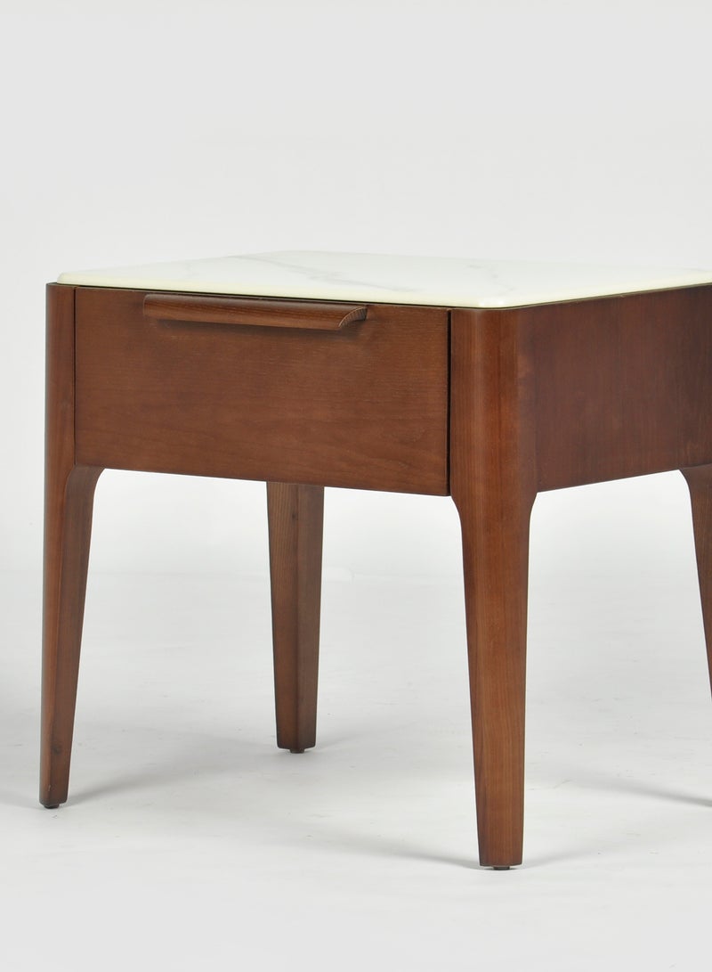 Bedside Table - Wood Walnut Nightstand Comdina - Bedroom Furniture Walnut/cream 62*44*55cm
