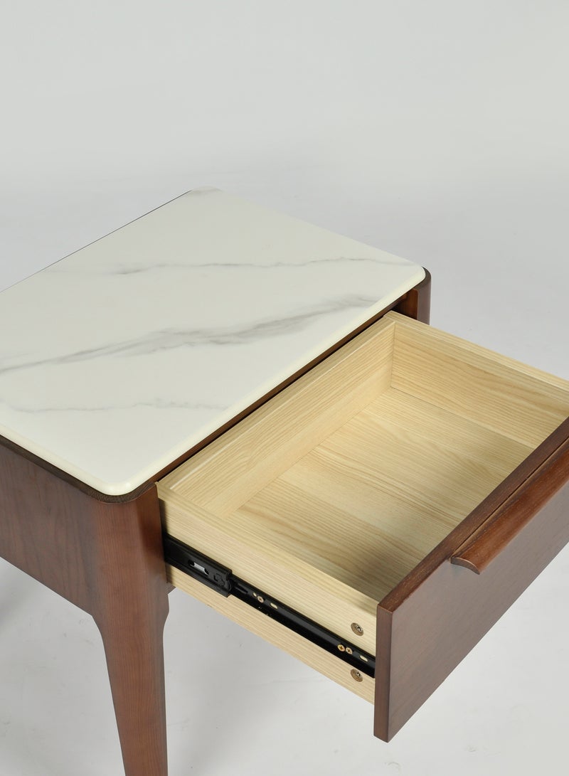 Bedside Table - Wood Walnut Nightstand Comdina - Bedroom Furniture Walnut/cream 62*44*55cm
