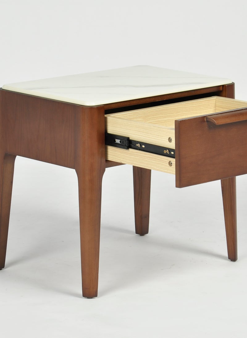 Bedside Table - Wood Walnut Nightstand Comdina - Bedroom Furniture Walnut/cream 62*44*55cm