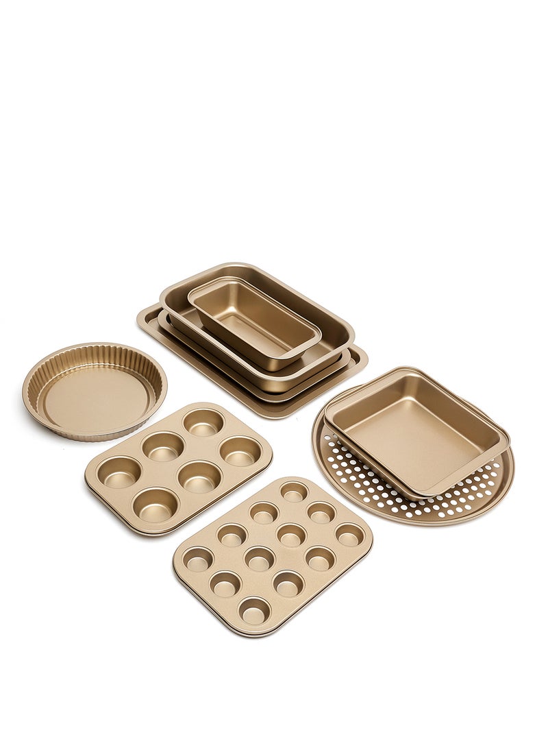 10 Piece Oven Pan Set - Made Of Carbon Steel - Baking Pan - Oven Trays - Cake Tray - Oven Pan - Cake Mold - Rose Gold Rose Gold 10-Piece Set
