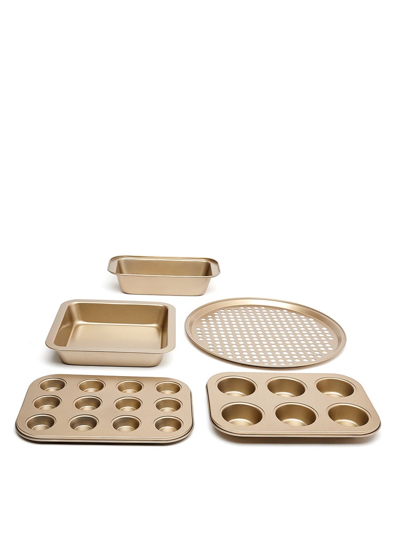 10 Piece Oven Pan Set - Made Of Carbon Steel - Baking Pan - Oven Trays - Cake Tray - Oven Pan - Cake Mold - Rose Gold Rose Gold 10-Piece Set