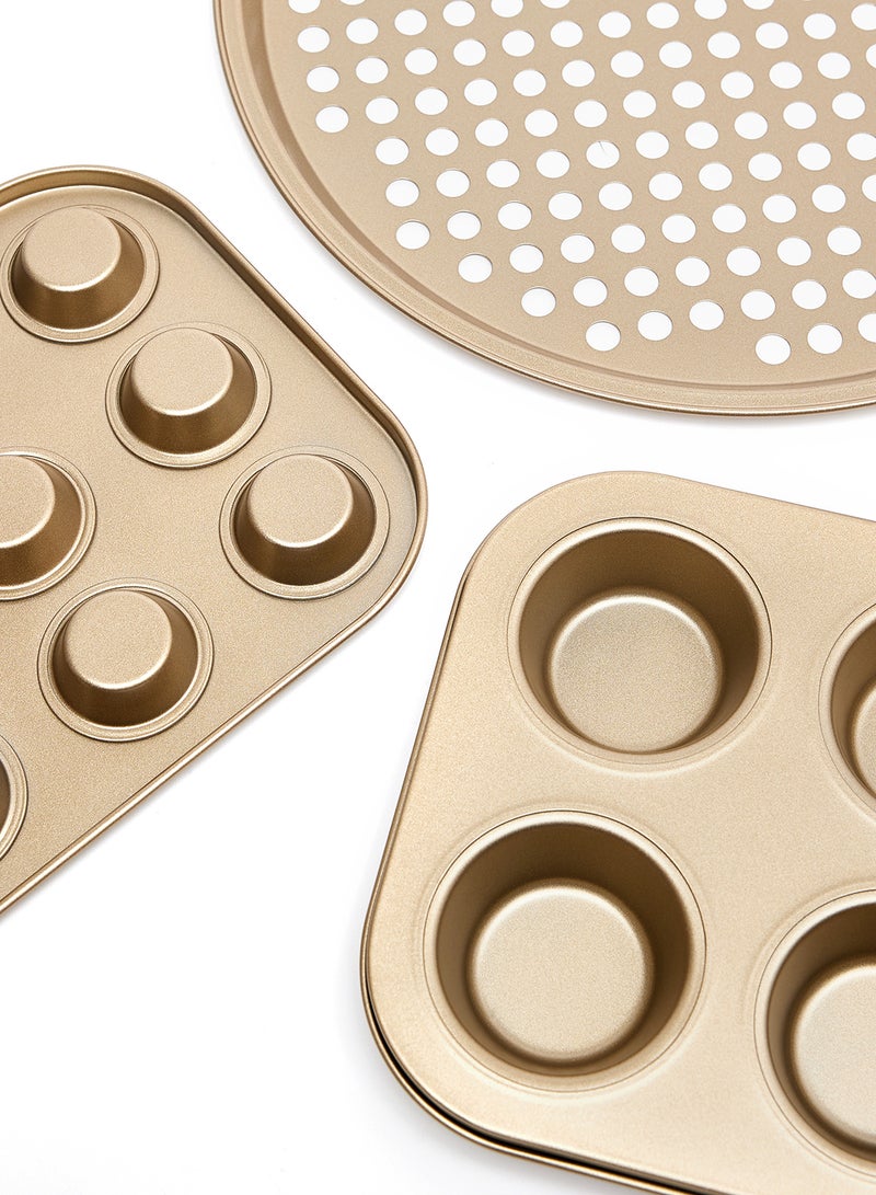 10 Piece Oven Pan Set - Made Of Carbon Steel - Baking Pan - Oven Trays - Cake Tray - Oven Pan - Cake Mold - Rose Gold Rose Gold 10-Piece Set