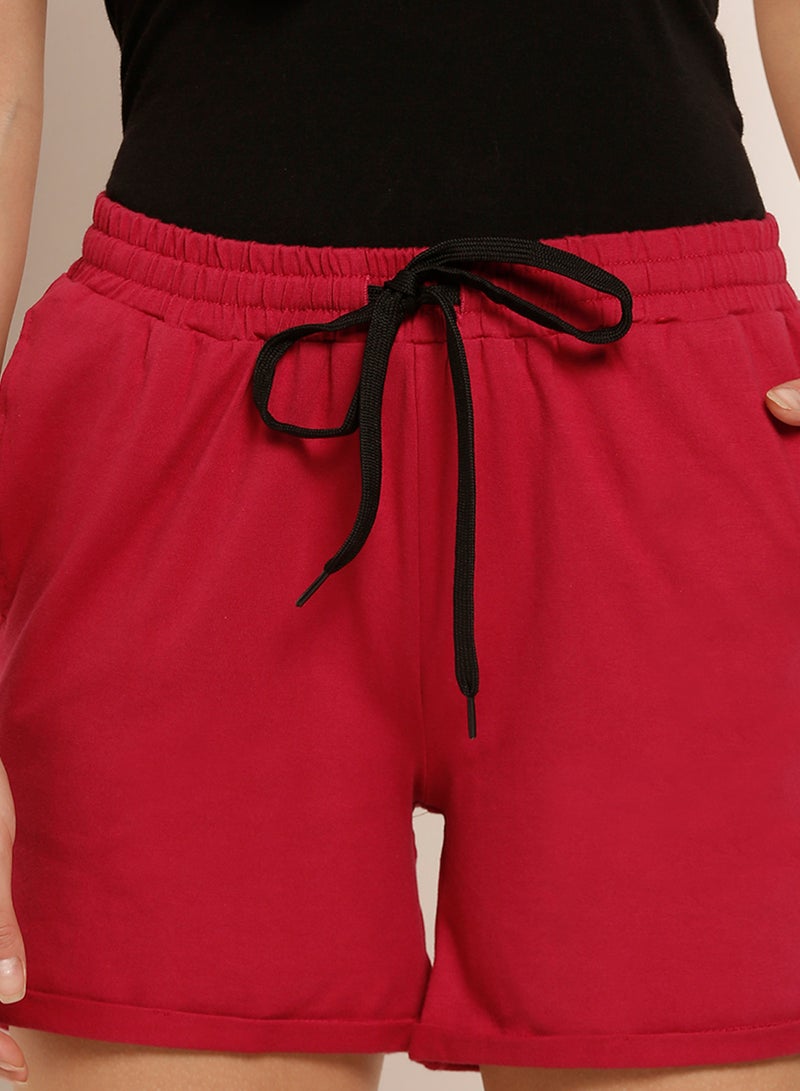ABOF Printed Elastic Waistband Drawstring Mid Rise Shorts Purple - Image 4