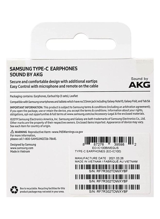 EO-IC100 Akg Type-C In-Ear Earphones White