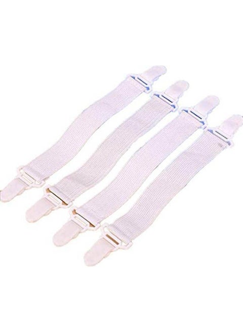 Bed Sheet Fastener, 4Pcs Adjustable Bed Sheet Gripper Corner Straps Clips Fastener Suspenders Band Holder Cotton White