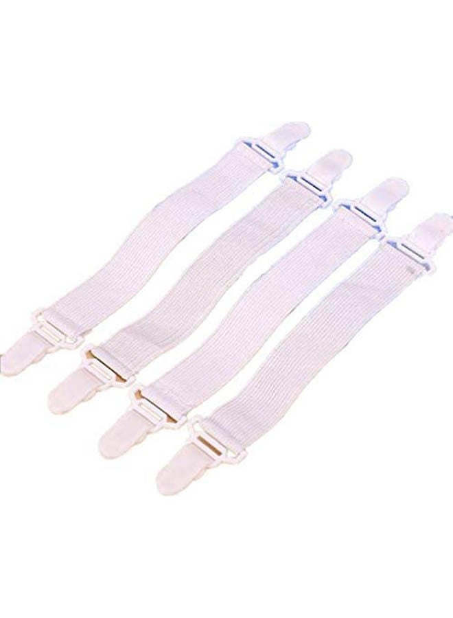 Bed Sheet Fastener, 4Pcs Adjustable Bed Sheet Gripper Corner Straps Clips Fastener Suspenders Band Holder Cotton White