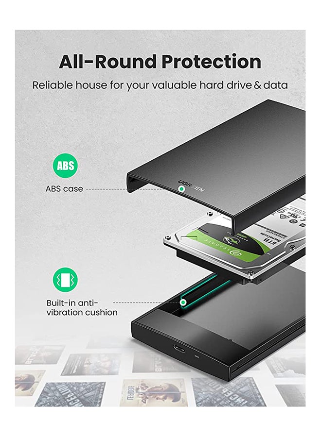 USB C Hard Drive Enclosure With USB C to C Cable USB C 3.1 Gen 2 to SATA Adapter for 2.5" SSD HDD 6Gbps High-Speed Support UASP SATA III for MacBook Pro Black