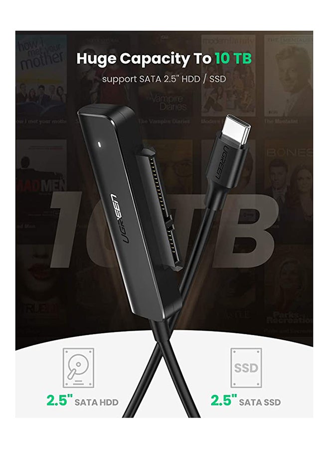 Ugreen - USB C to Sata Adapter External Hard Drive Reader Cable 2.5 SSD Disk Transfer Kit UASP for Samsung WD Toshiba Internal Sata HDD SSD and Laptop like MacBook Black - Image 1