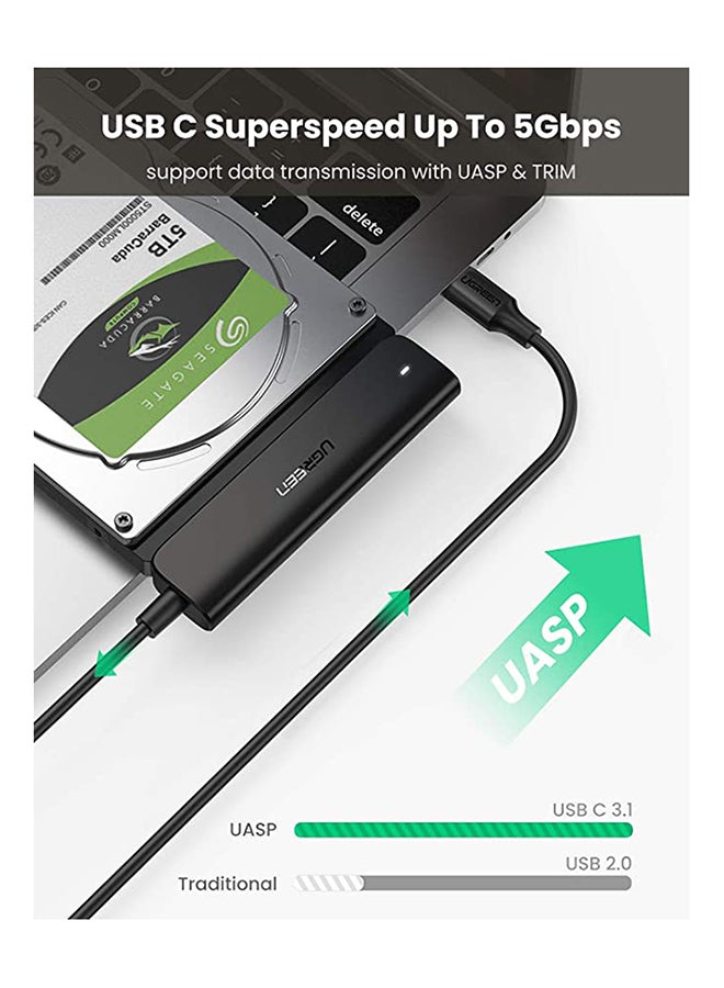 Ugreen - USB C to Sata Adapter External Hard Drive Reader Cable 2.5 SSD Disk Transfer Kit UASP for Samsung WD Toshiba Internal Sata HDD SSD and Laptop like MacBook Black - Image 1