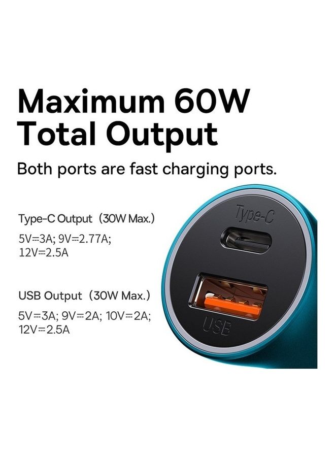 Baseus - Fast Car Charger Adapter 60W Dual USB Quick Charge QC 3.0 and PD Fast Charging Car Plug for iPhone 14/14 Pro Max, 13/13 Pro/12 Pro Max/11Pro Max, New iPad 9,iPad mini-6,Galaxy S23 S10 Blue - Image 1
