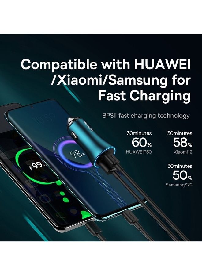 Baseus - Fast Car Charger Adapter 60W Dual USB Quick Charge QC 3.0 and PD Fast Charging Car Plug for iPhone 14/14 Pro Max, 13/13 Pro/12 Pro Max/11Pro Max, New iPad 9,iPad mini-6,Galaxy S23 S10 Blue - Image 1