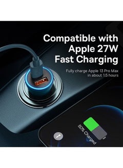 Baseus Fast Car Charger Adapter 60W Dual USB Quick Charge QC 3.0 and PD Fast Charging Car Plug for iPhone 14/14 Pro Max, 13/13 Pro/12 Pro Max/11Pro Max, New iPad 9,iPad mini-6,Galaxy S23 S10 Blue  - Image 4