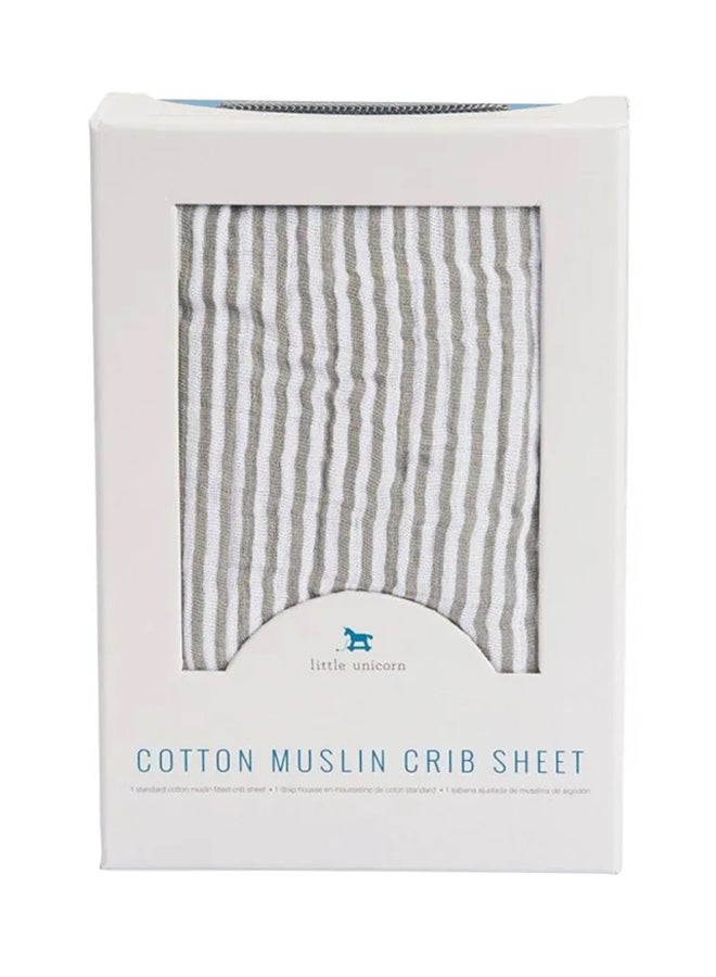 little unicorn Cotton Muslin Crib Sheet Grey Stripe  - Image 1
