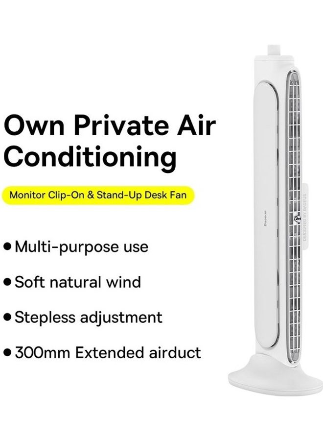 Baseus - 2 In 1 Stand Up Clip On Computer Fan Bladeless Monitor Clip On Fan Personal Cooling Office Quiet USB Small Tower Desk Suitable For Flat And Curved Monitor Laptop ACQS000002 White - Image 1