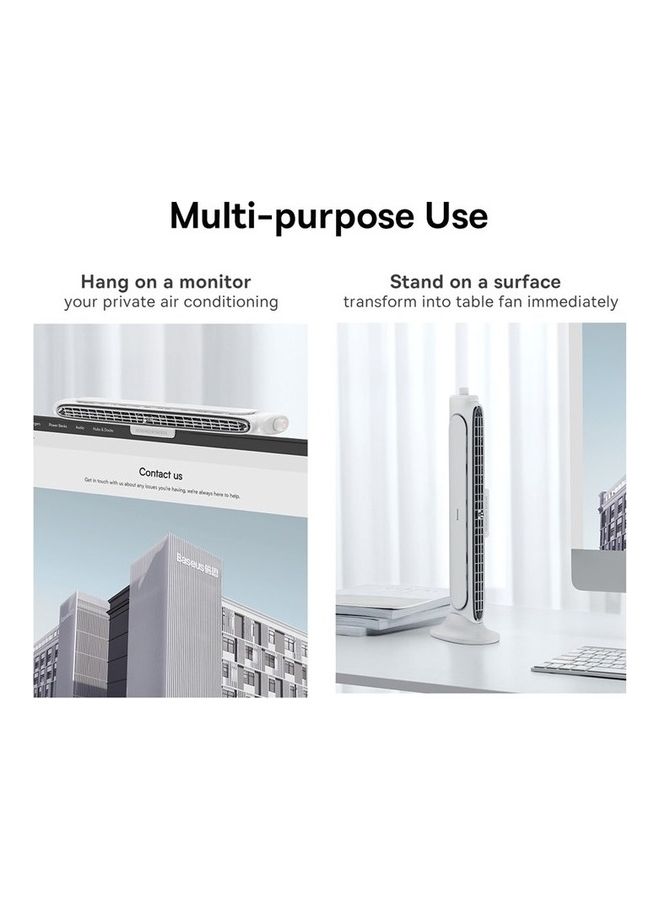 Baseus - 2 In 1 Stand Up Clip On Computer Fan Bladeless Monitor Clip On Fan Personal Cooling Office Quiet USB Small Tower Desk Suitable For Flat And Curved Monitor Laptop ACQS000002 White - Image 1