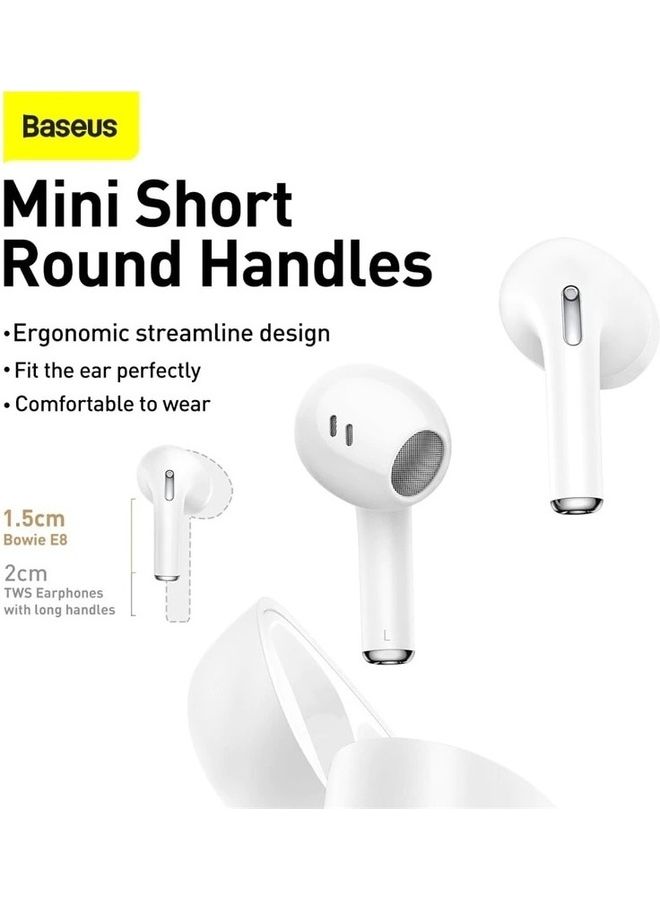 Baseus Bowie E8 TWS True Wireless Earbuds Bluetooth 5.0, GPS - APP Control, Super-Fast charge, Nearly No-delay & HD Stereo Gaming Earbuds Waterproof IPX5 White - Image 3