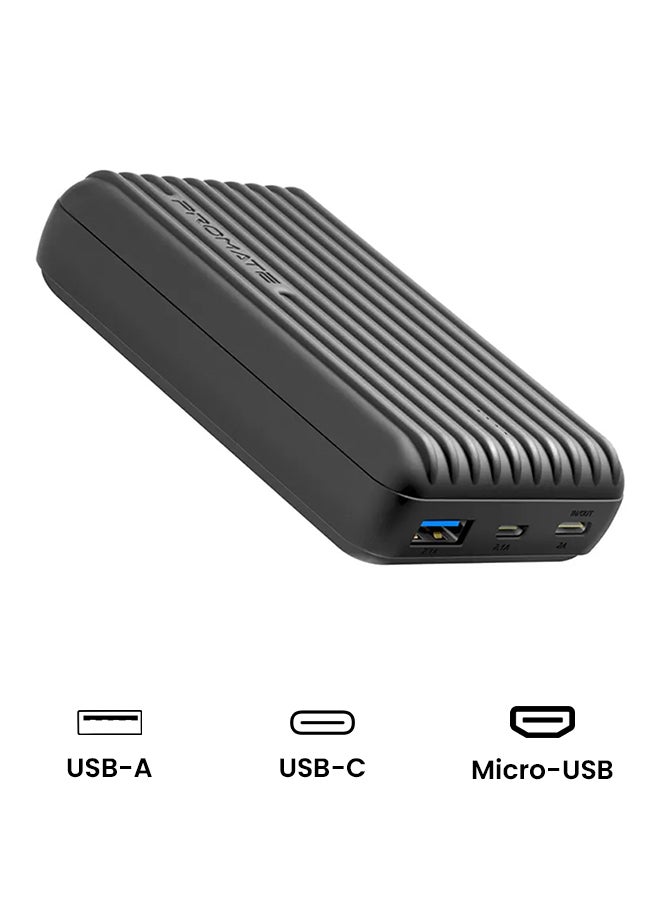 باور بنك قوي بمنفذي إدخال Type-C وUSB مايكرو لشحن فائق السرعة بتيار 2.1 أمبير مزود أيضاً بمخرجي
USB وUSB-C، ومنظم جهد تلقائي مناسب للأجهزة التي تدعم USB وType-C، طراز Titan-10C 10000.0 mAh أسود
