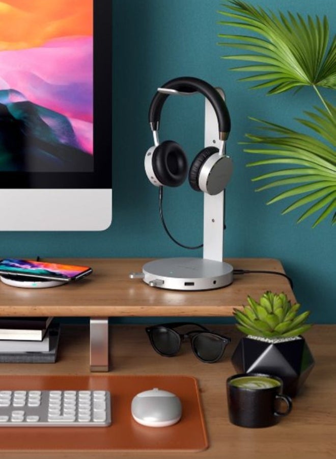 SATECHI 3 USB Aluminum Headphone Stand Silver - Image 4