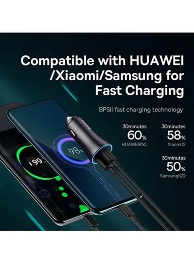 Baseus - Fast Car Charger Adapter 60W Dual USB Quick Charge QC 3.0 and PD Fast Charging Car Plug for iPhone 14/14 Pro Max, 13/13 Pro/12 Pro Max/11Pro Max, New iPad 9,iPad mini-6,Galaxy S23 S10 Dark Gray - Image 1