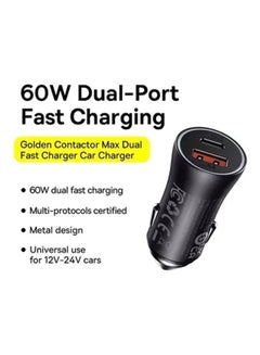 Baseus Fast Car Charger Adapter 60W Dual USB Quick Charge QC 3.0 and PD Fast Charging Car Plug for iPhone 14/14 Pro Max, 13/13 Pro/12 Pro Max/11Pro Max, New iPad 9,iPad mini-6,Galaxy S23 S10 Dark Gray  - Image 2