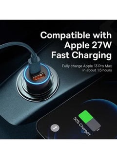 Baseus Fast Car Charger Adapter 60W Dual USB Quick Charge QC 3.0 and PD Fast Charging Car Plug for iPhone 14/14 Pro Max, 13/13 Pro/12 Pro Max/11Pro Max, New iPad 9,iPad mini-6,Galaxy S23 S10 Dark Gray  - Image 4
