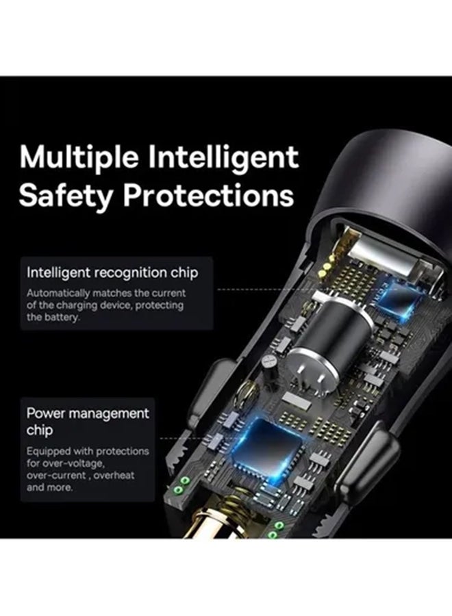 Baseus - Fast Car Charger Adapter 60W Dual USB Quick Charge QC 3.0 and PD Fast Charging Car Plug for iPhone 14/14 Pro Max, 13/13 Pro/12 Pro Max/11Pro Max, New iPad 9,iPad mini-6,Galaxy S23 S10 Dark Gray - Image 1