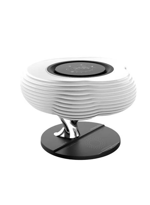 Bedside LED Desk Lamp, 3-In-1 Unique Cloud Design Smart Lamp with 10W True Wireless Speaker, 10W Fast Qi Wireless Charger, Digital Clock, Touch Control and Multi-Regional Plugs for iPhone 13, Home, HomeCloud -UK Multicolour