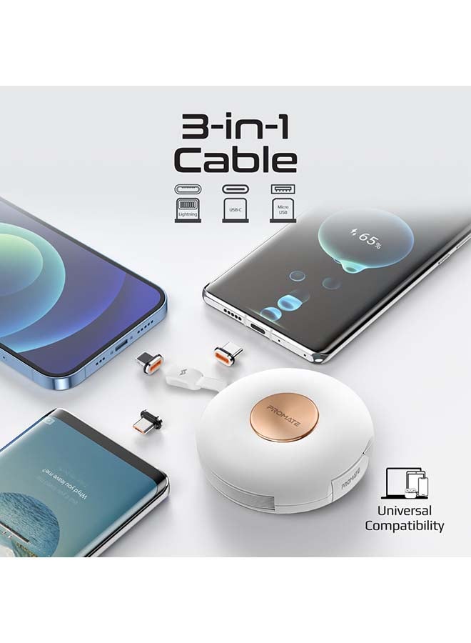 PROMATE 3-in-1 Retractable Magnetic Charging Cable 1M White  - Image 5