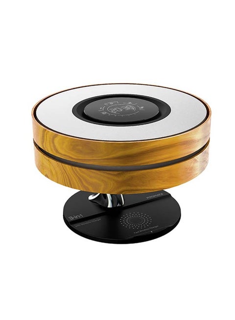Bedside Desk Lamp with Wireless Charger, Stylish Wooden Design 10W True Wireless Speaker with Digital Clock, 10W Qi Charger, Touch Sensor and Multi-Regional Plugs for iPhone 13, Samsung Galaxy S21, Home, Mirth-UK Multicolour