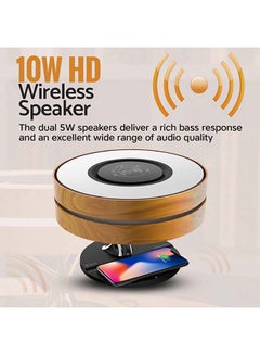 PROMATE Bedside Desk Lamp with Wireless Charger, Stylish Wooden Design 10W True Wireless Speaker with Digital Clock, 10W Qi Charger, Touch Sensor and Multi-Regional Plugs for iPhone 13, Samsung Galaxy S21, Home, Mirth-UK Multicolour  - Image 3