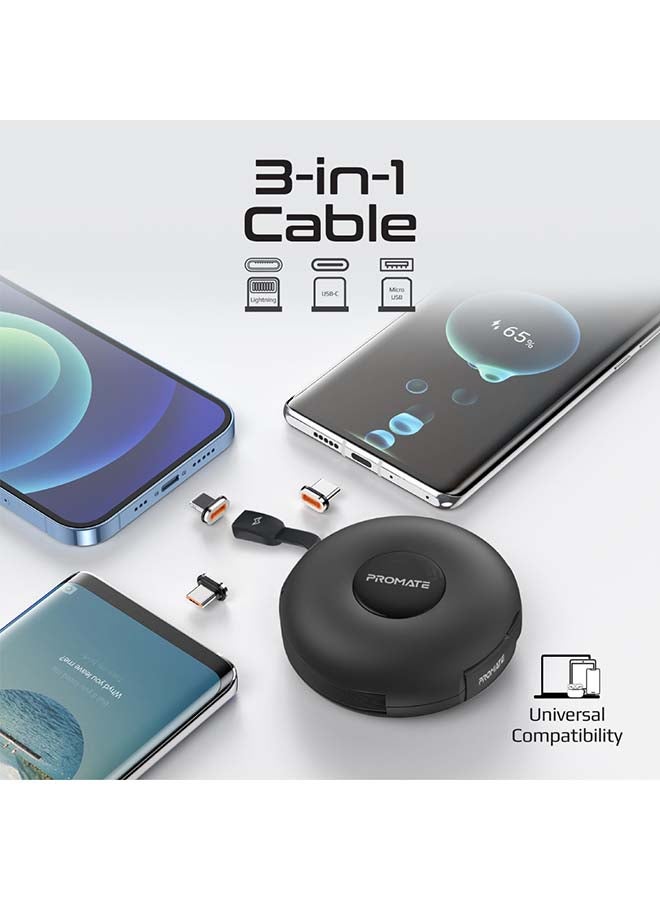 PROMATE 3-in-1 Retractable Magnetic Charging Cable 1M Black  - Image 5