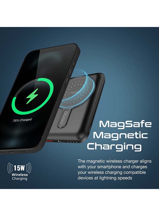 PROMATE - 10000mAh SuperCharge MagSafe Wireless Charging Power Bank 15W Magnetic Wireless Charger, 20W PD And Quick charge 3.0 port Black - Image 1